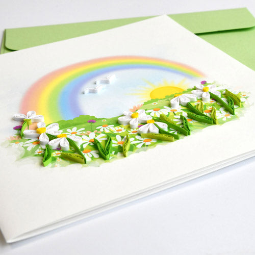 Quilled Rainbow with Flowers Greeting Card (15x15cm)