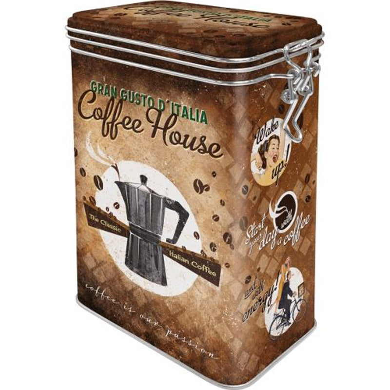 Coffee Theme Clip Top Tin (7.5x11x17.5cm)