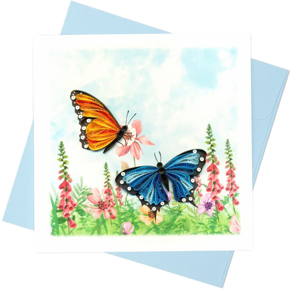 Quilled Gold and Blue Butterflies Greeting Card (15x15cm)