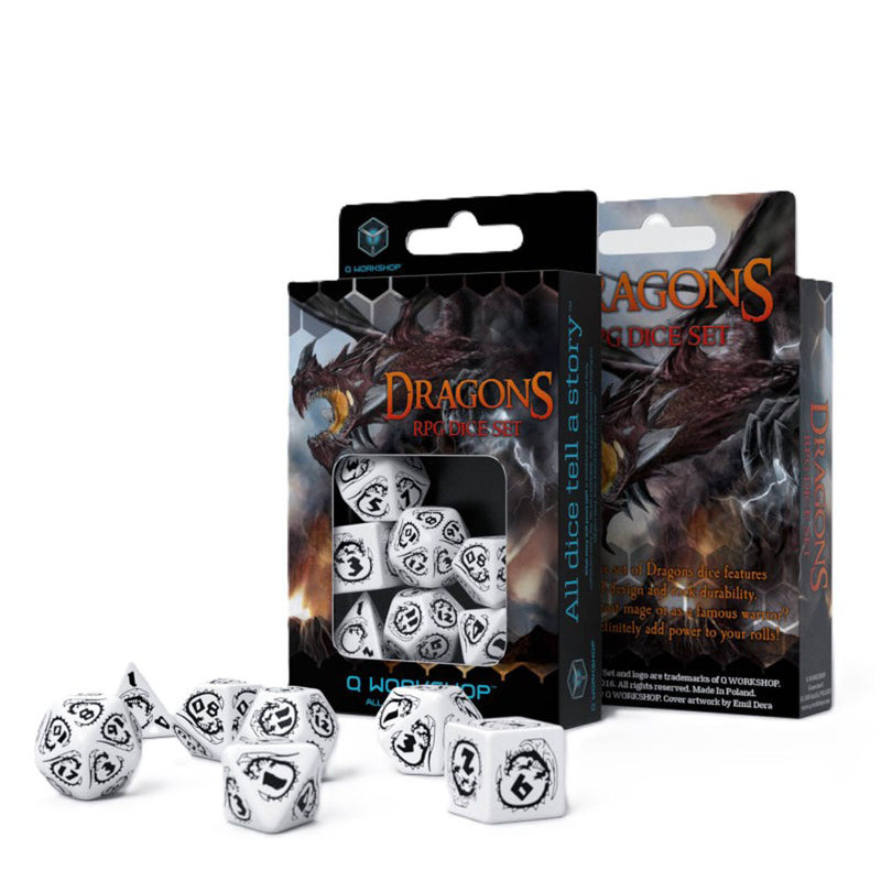 Q Workshop Dragon Dice Set 7pcs (White and Black)