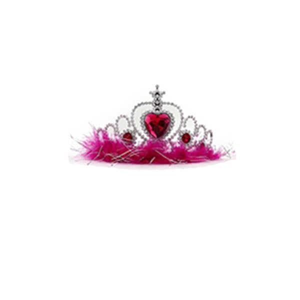 Plastic Tiara with Fur & Heart Stone (Pink)