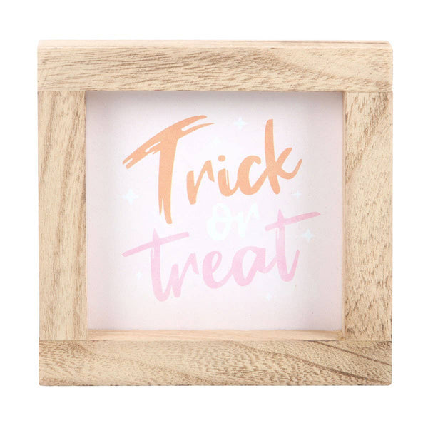 Pink Trick Or Treat Wooden Framed Sign