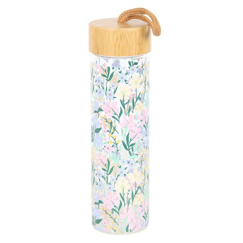Ditsy Floral Print Glass Water Bottle with Bamboo Lid