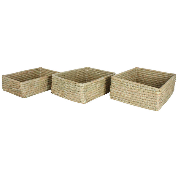 Macquarie Rectangle Palm Leaf Basket 3 Sets 40x30x14cm