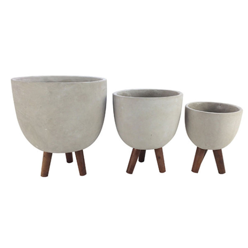 Contrete Planters w/ Dark Wood Legs (Set of 3)