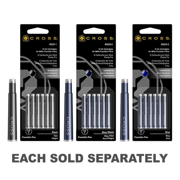 Slim Fountain Pen Ink Cartridges (6 Per Card)