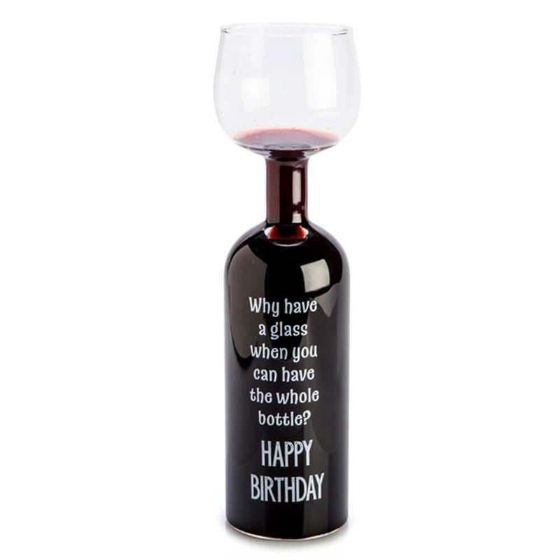 Feliz cumpleaños botella de vino copa