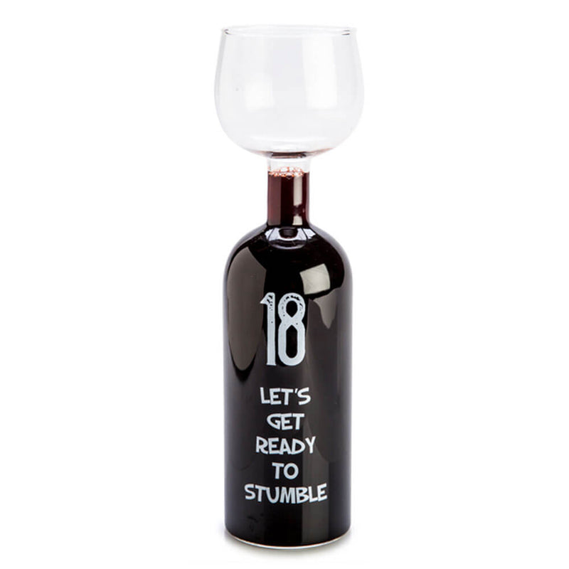 Feliz cumpleaños botella de vino copa