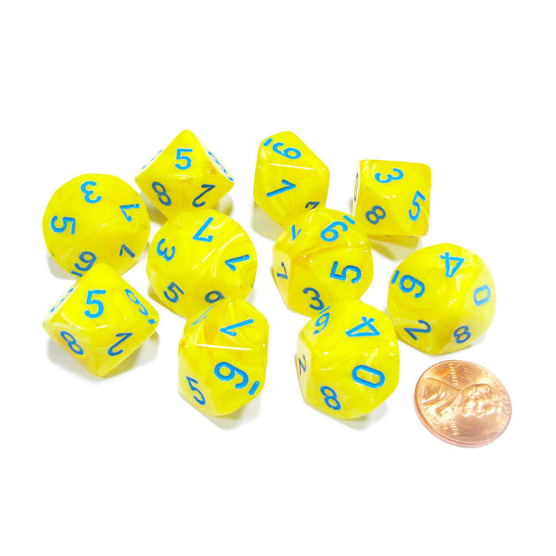 CHESSEX D10 Conjunto de vórtice de 10 moririos poliédricos