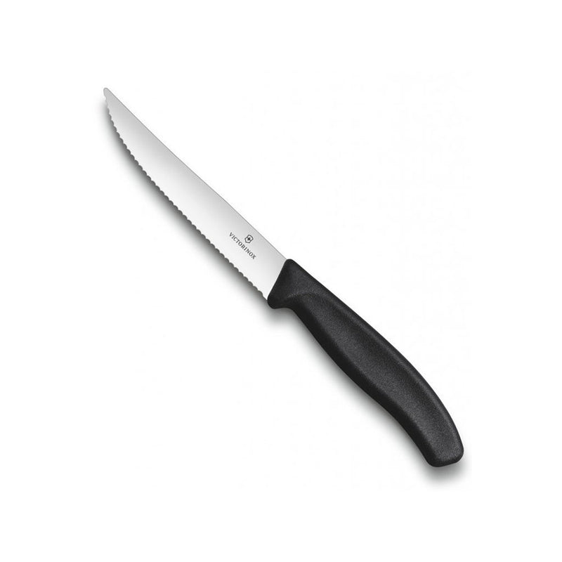  Cuchillo para bistec y pizza con hoja ancha y borde ondulado, 12 cm