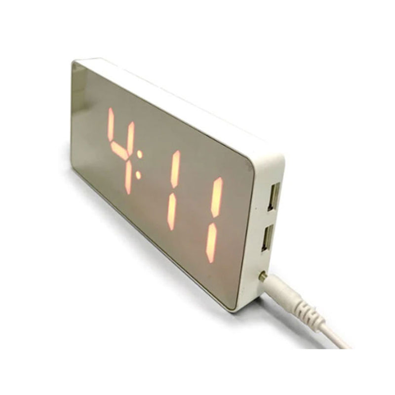 Réveil LED à visage miroir avec deux ports USB