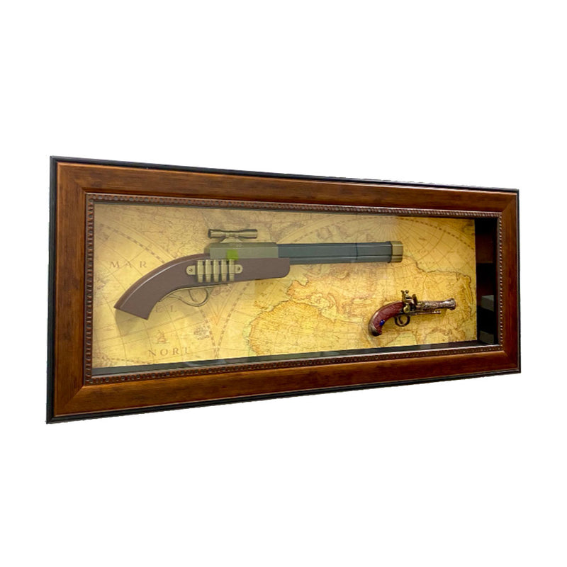  Decoración de pistola antigua con marco de madera (95,5x39,5x7cm)