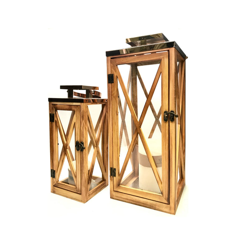 Lanterne porte-bougie classique en bois et en métal