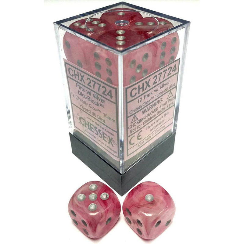 D6 Dice Ghostly Glow 16mm (12 dés)