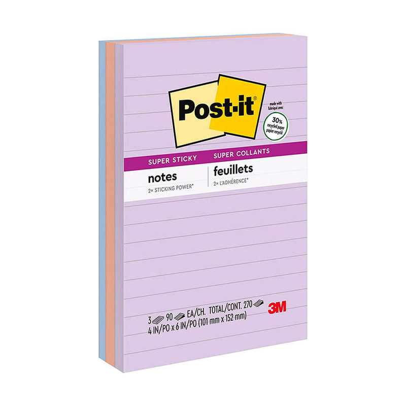 Notes Post-it 98x149mm assorties (paquet de 3)