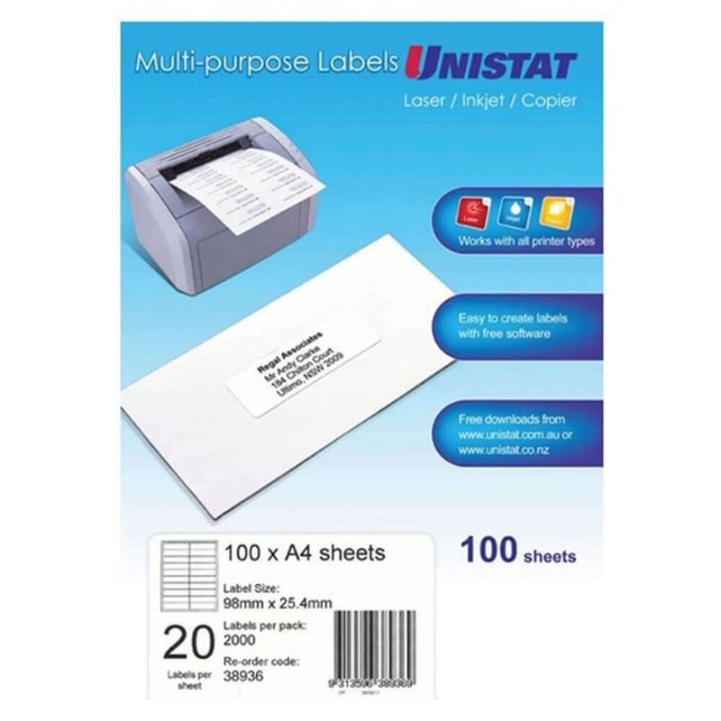  Etiqueta Unistat para láser/inyección de tinta/copiadora, paquete de 100