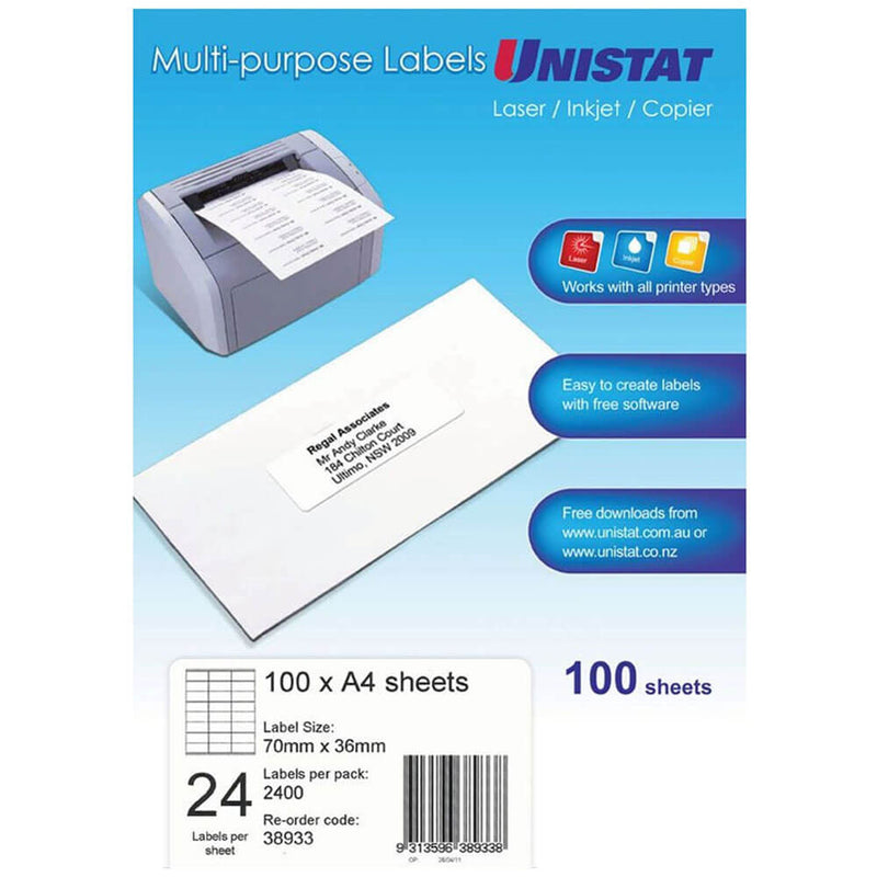  Etiqueta Unistat para láser/inyección de tinta/copiadora, paquete de 100