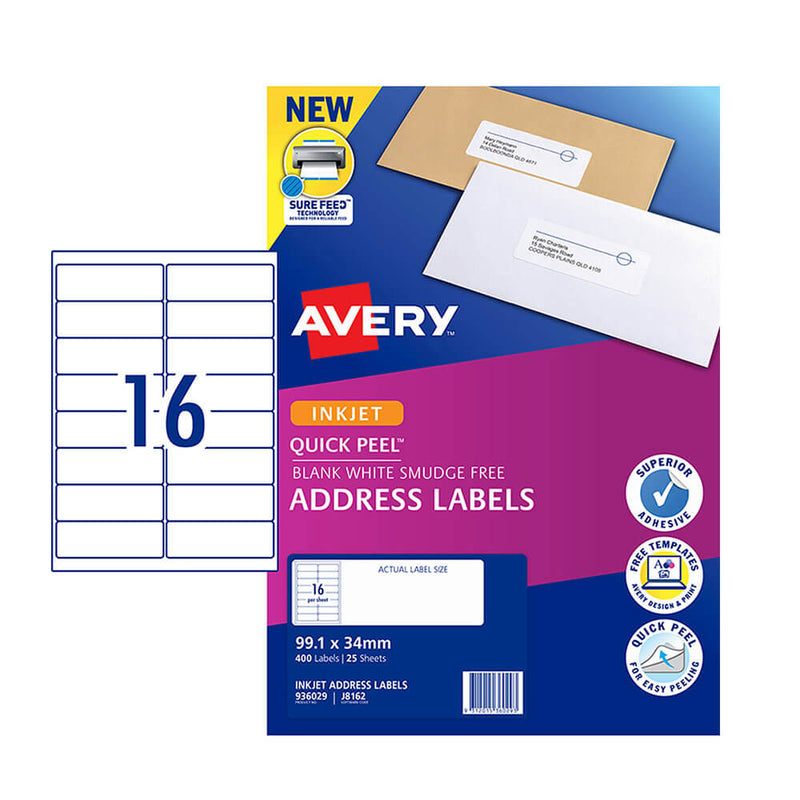 Étiquette d'adresse jet d'encre Avery (25pk)