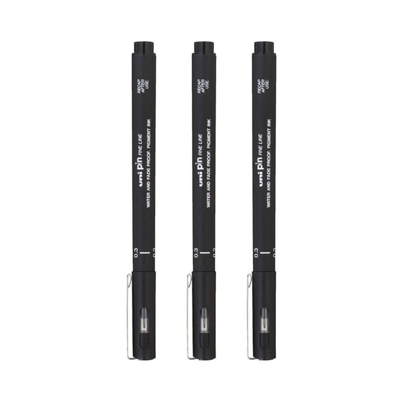 Uni-ball Pin Fineliner Pen Noir (Boîte de 3)