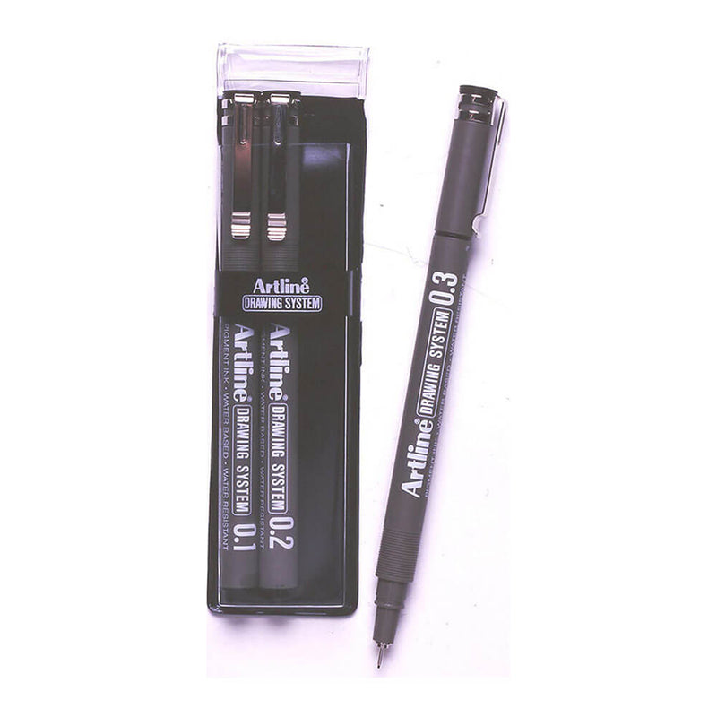 Sistema de desenho de arte de caneta preto (carteira de 3)