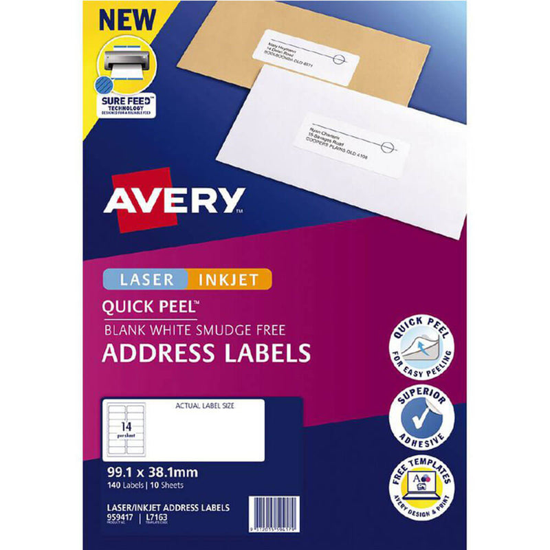 Avery Laser InkJet Rótulos de endereço de casca rápida