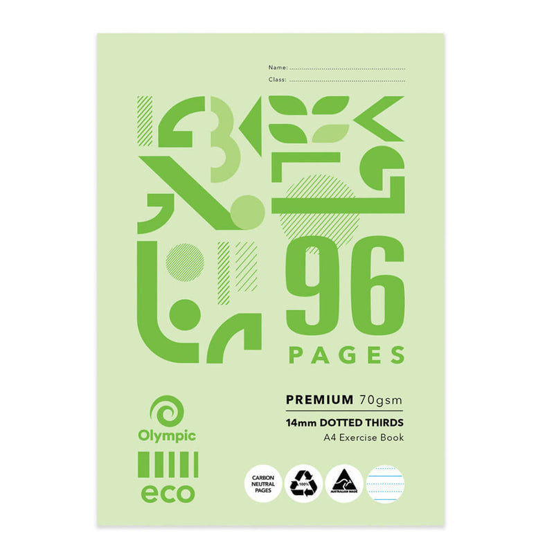 Cahier d'exercices A4 éco-recyclé en tiers pointillés, paquet de 10